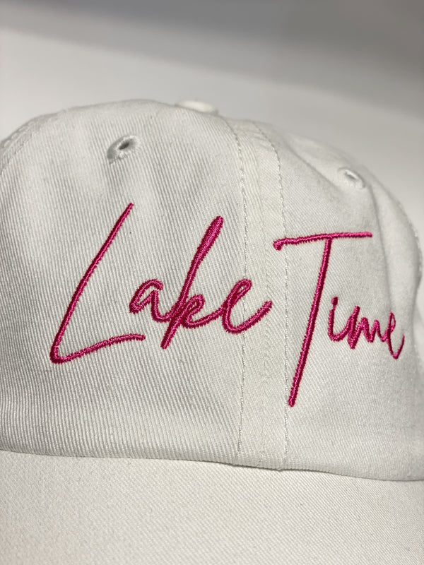 Signature Ball Cap - White w/Fuschia Thread