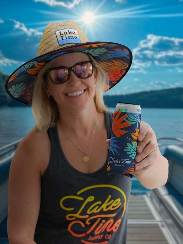 Slim/Tall Coozie - Lake Time Tropical Pattern