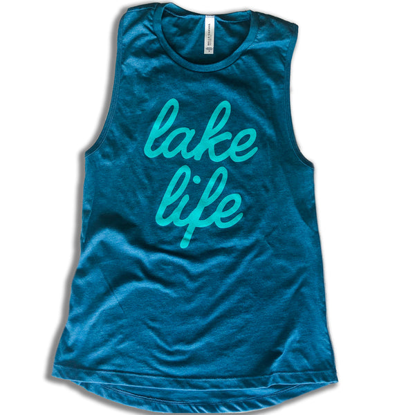 Ladies’ Lake Life Script Muscle Tank - Lake Time Supply Co.