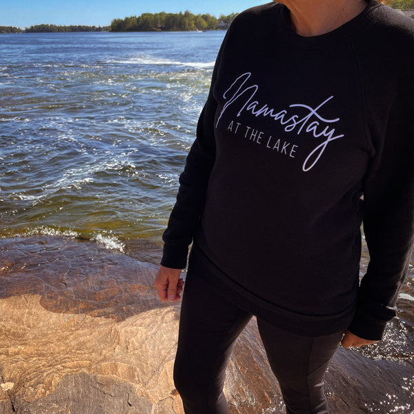 Namastay At The Lake - Black Crewneck - Benefitting Mental Health - Lake Time Supply Co.