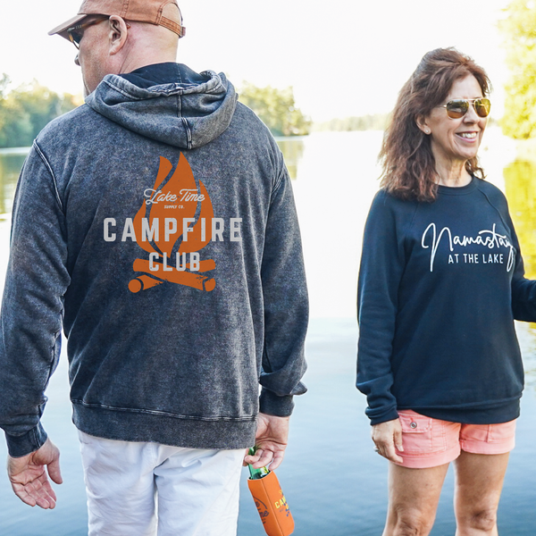 Namastay At The Lake - Black Crewneck - Benefitting Mental Health - Lake Time Supply Co.