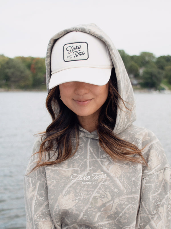 LIMITED EDITION COLLAB Lake Time Supply Co. X Girl of 10,000 Lakes - Cabin Camo Premium Hoodie