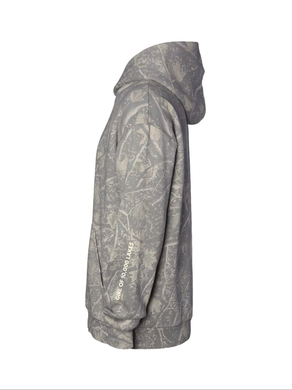LIMITED EDITION COLLAB Lake Time Supply Co. X Girl of 10,000 Lakes - Cabin Camo Premium Hoodie