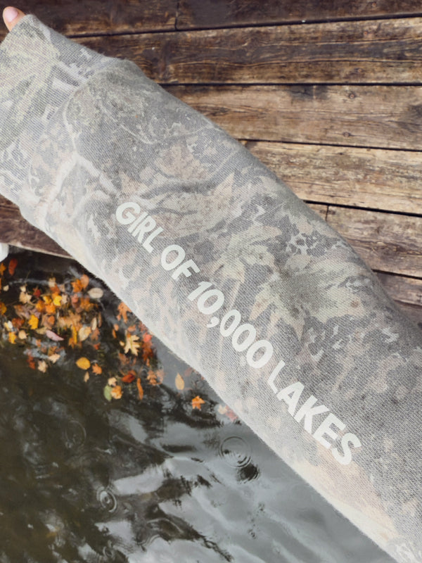 LIMITED EDITION COLLAB Lake Time Supply Co. X Girl of 10,000 Lakes - Cabin Camo Premium Hoodie