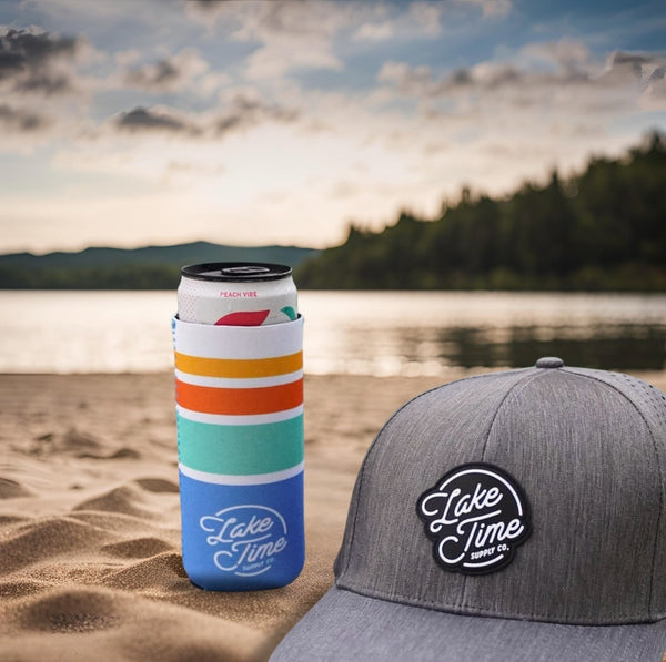 Lake Time Sunset Stripes - Slim/Tall Neoprene Coozie