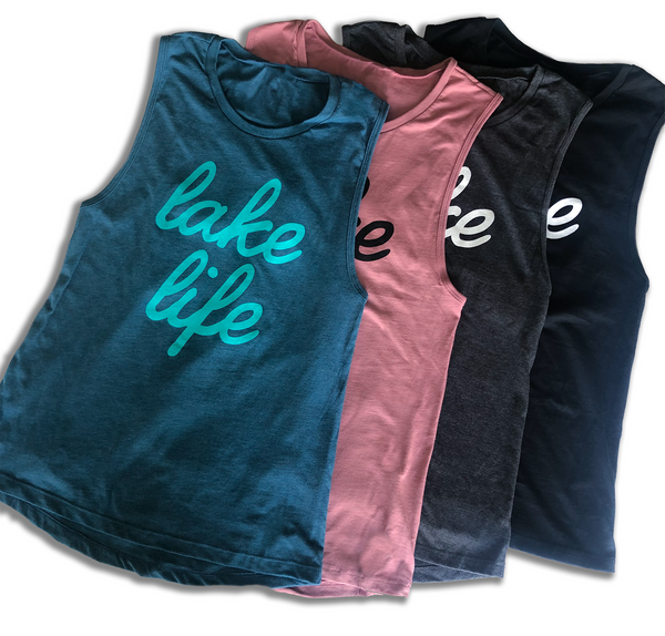 Ladies’ Lake Life Script Muscle Tank - Lake Time Supply Co.