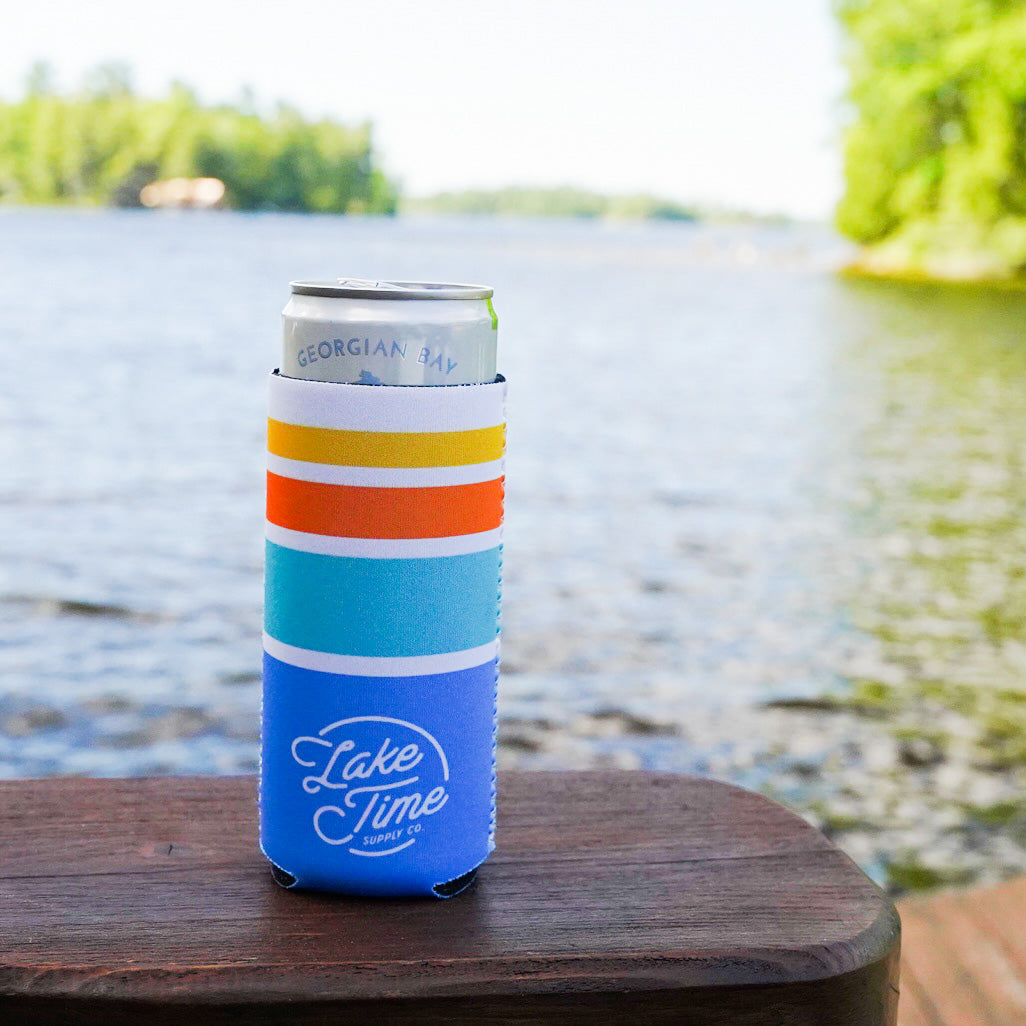 Lake Time Sunset Stripes Slim/Tall Neoprene Coozie – Lake Time